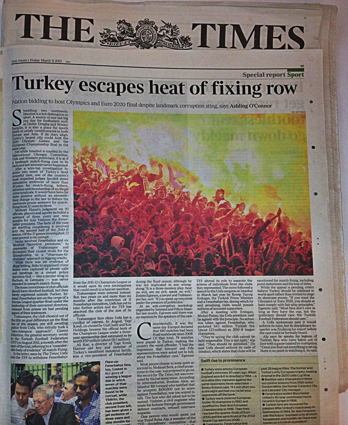 The Times gazetesinde Türkiye şike haberi, 8 Mart 2013