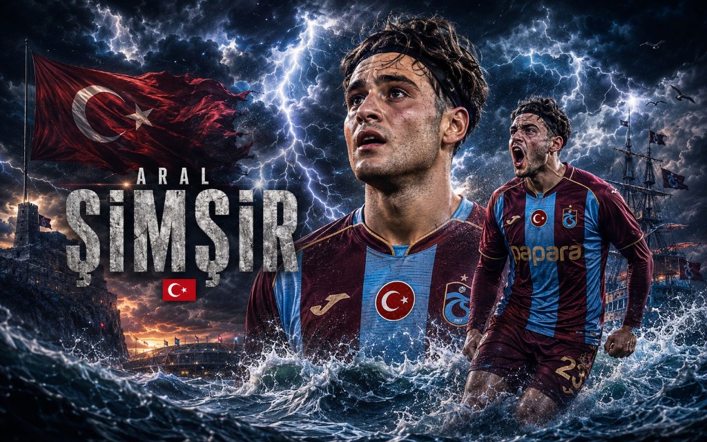 Aral Şimşir, fırtına ve deniz üzerinde 23 numara Trabzonspor formasıyla; kale ve stadyum
