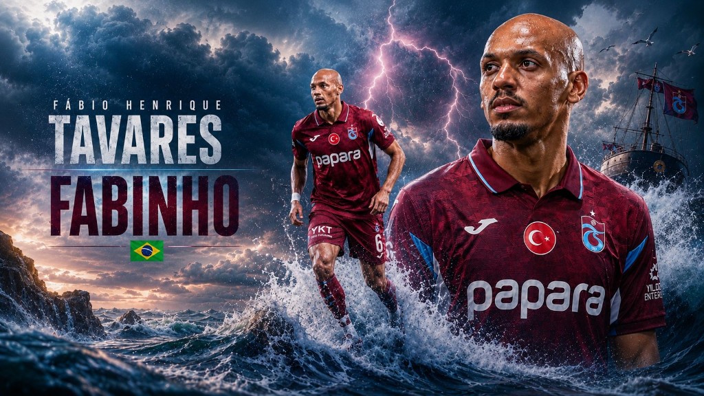 Fabinho, fırtına ve deniz üzerinde Trabzonspor formasıyla; Brezilya bayrağı